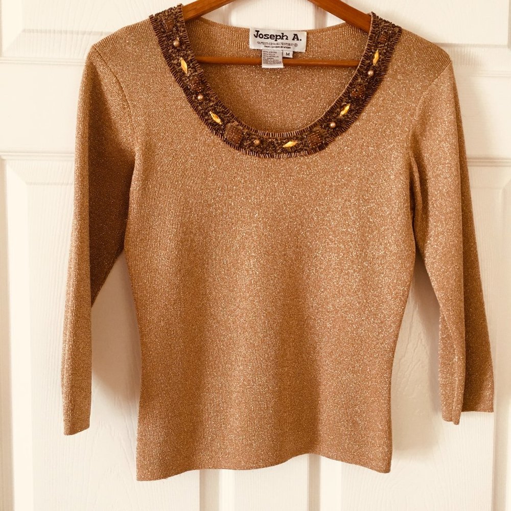 Gold Shimmery Top W/ Jeweled Beading